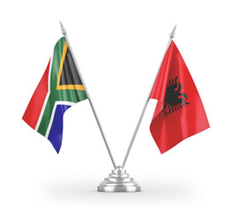 Albania and South Africa table flags isolated on white 3D rendering