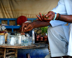 man preparing a authentic tea in Cairo, Egypt