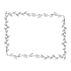 Floral ornament frame. Decorative leaves frame, hand drawn ornamental borders. Isolated vector frame
