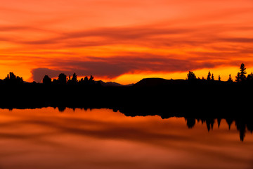 Red evening skies over mountains