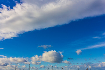 Natural landscape background, bright blue sky with white cumulus cloud