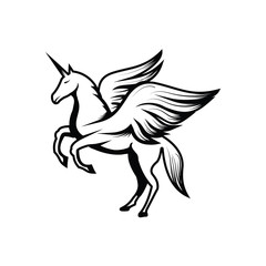 horse unicorn pegasus mythology mammal wings icon mascot silhouette stallion equine logo vector illustration