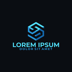 Initial letter SD logo template with 3d cube hexagonal illutration in flat design pictogram symbol