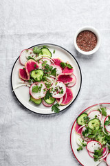 Salad with radish and cucumber.