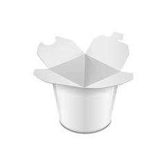 Cardboard Food Tub Box. Asian food. Wok, Udon, Rice, Kimchi, Soba, Crystal, Glass Noodles. Vector Mock Up Template