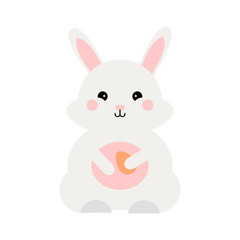 Fototapeta premium Cute rabbit with an Easter egg.Hare isolated on a white background.Flat illustration.Vector
