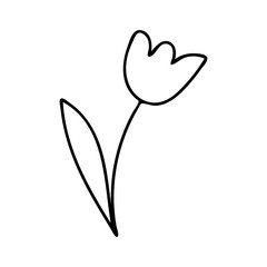 Doodle flowers contour line drawing.Black and white image.Simple flower isolated on a white background.Vector