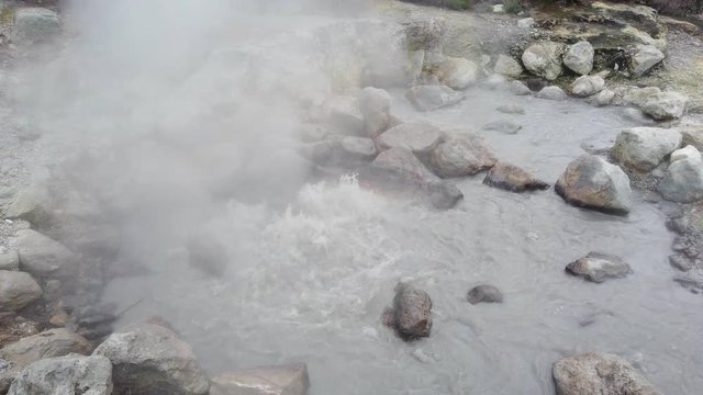 Boiling water and hot steam venting from Caldeiras in Furnas, Sao Miguel island, Azores, Portugal