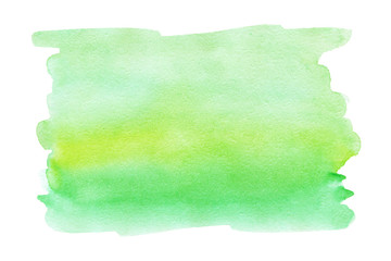 Obraz premium Green splash watercolor hand drawn paper texture background business card with space for text or image, isolated