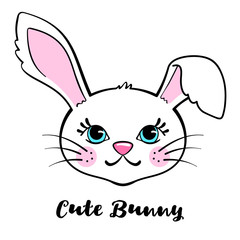 Cute hand drawn bunny isolated on white background.