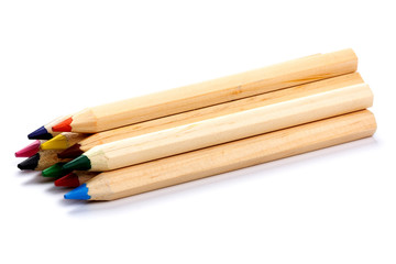 colored pencils isolated on white background. close up