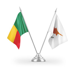 Cyprus and Benin table flags isolated on white 3D rendering