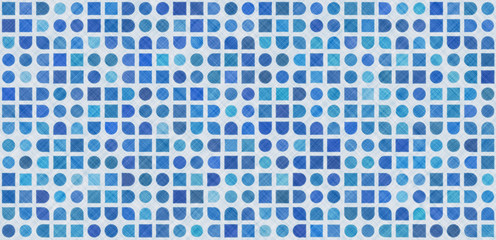 Abstract blue mosaic retro fabric design pattern.Old vintage canvas texture.