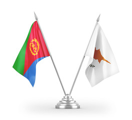 Cyprus and Eritrea table flags isolated on white 3D rendering