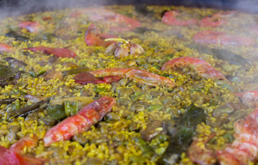 View from above of a Seafood and Vegetable Paella