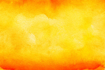 Yellow orange abstract watercolor splashing background business card with space for text or image, hand painted on paper