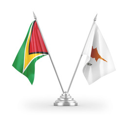 Cyprus and Guyana table flags isolated on white 3D rendering