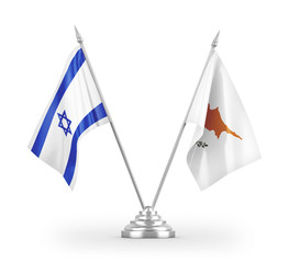 Cyprus and Israel table flags isolated on white 3D rendering
