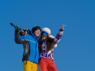 Couple on a ski resort. Sport, healthy and active lifesryle concept.