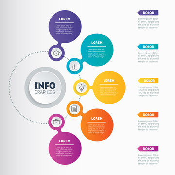 Vector dynamic infographics of technology or education process with 5 steps. Business presentation with five options. Web Template of a mindmap or diagram. Part of the report.