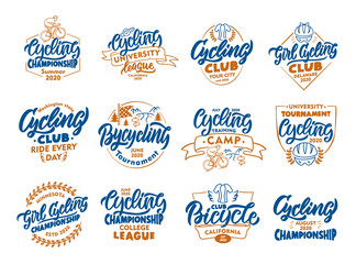 Fototapeta premium Set of vintage Cycling, Bicycle emblems, stamps. Colorful badges, templates, stickers
