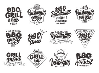 Fototapeta premium Set of vintage Seafood emblems and stamps. Fish bar badges, stickers on white background isolated.