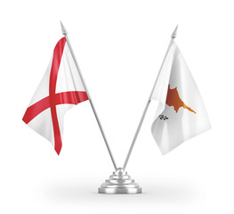 Cyprus and Northern Ireland table flags isolated on white 3D rendering