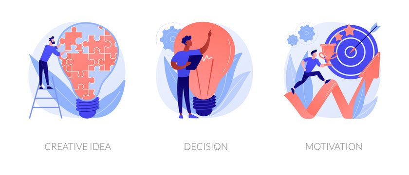 Innovative business strategy icons set. Brainstorm, problem solution development, personal growth. Creative idea, decision, motivation metaphors. Vector isolated concept metaphor illustrations