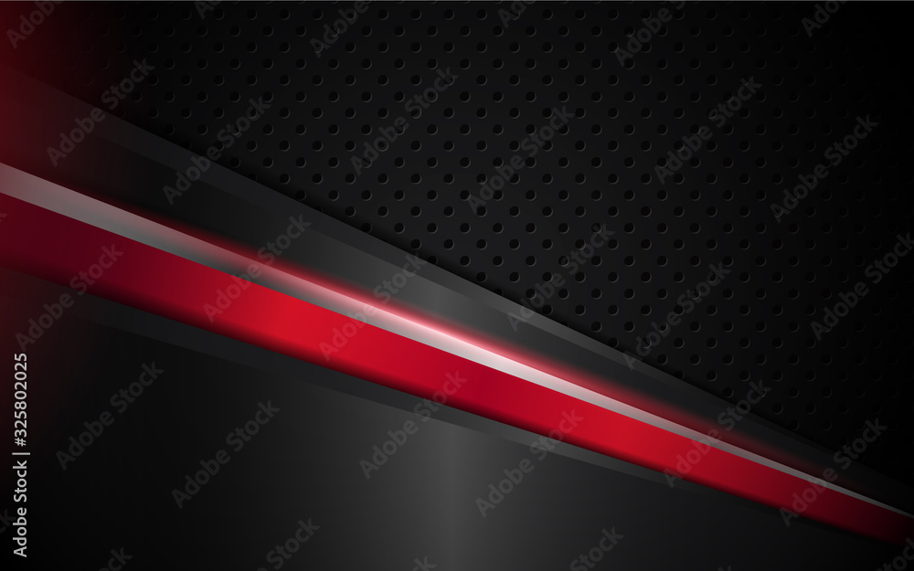 Poster abstract red metallic shape texture on on black background style design. vector template for use ele