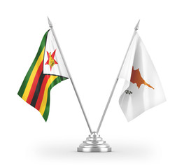 Cyprus and Zimbabwe table flags isolated on white 3D rendering
