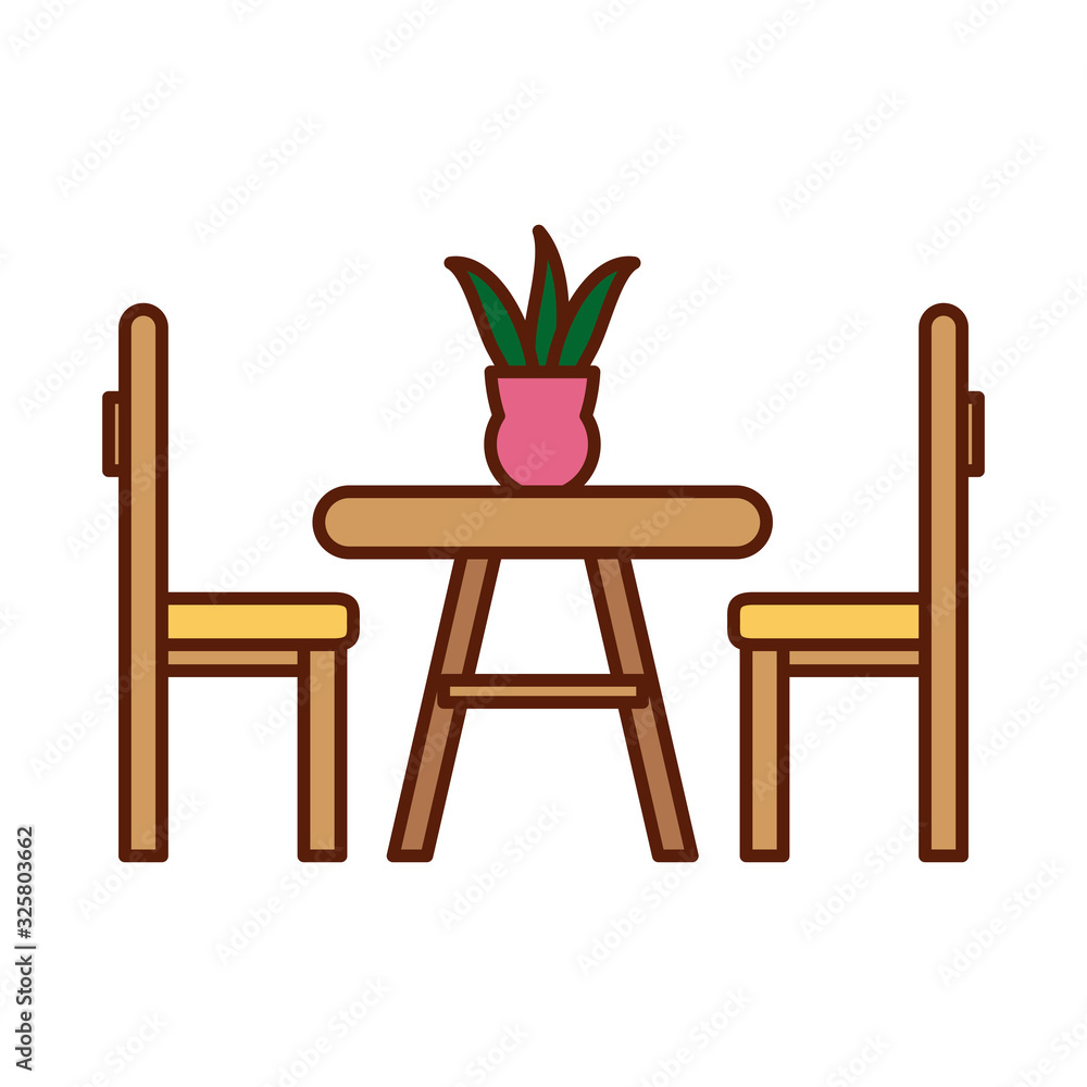 Poster isolated home table with chairs line and fill style icon vector design