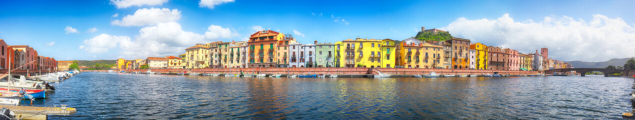 Panoramic cityscape of Bosa town on Temo river