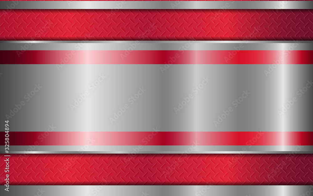 Aufkleber abstract red and silver gray realistic metallic shape texture background with glossy style design. v