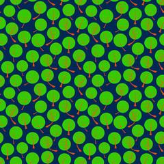 Seamless pattern with vector green tree leafage. Hand drawn natural illustration with stylized trees. Park, garten and outdoor recreation concept. Eco background.