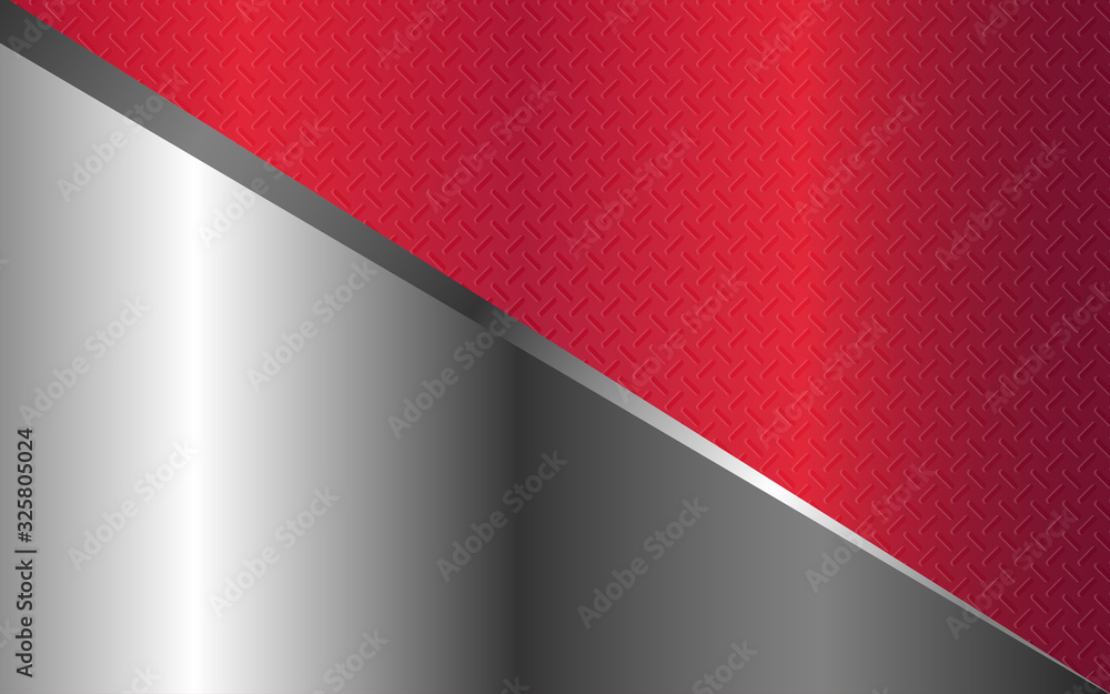 Poster abstract red and silver gray realistic metallic shape texture background with glossy style design. v