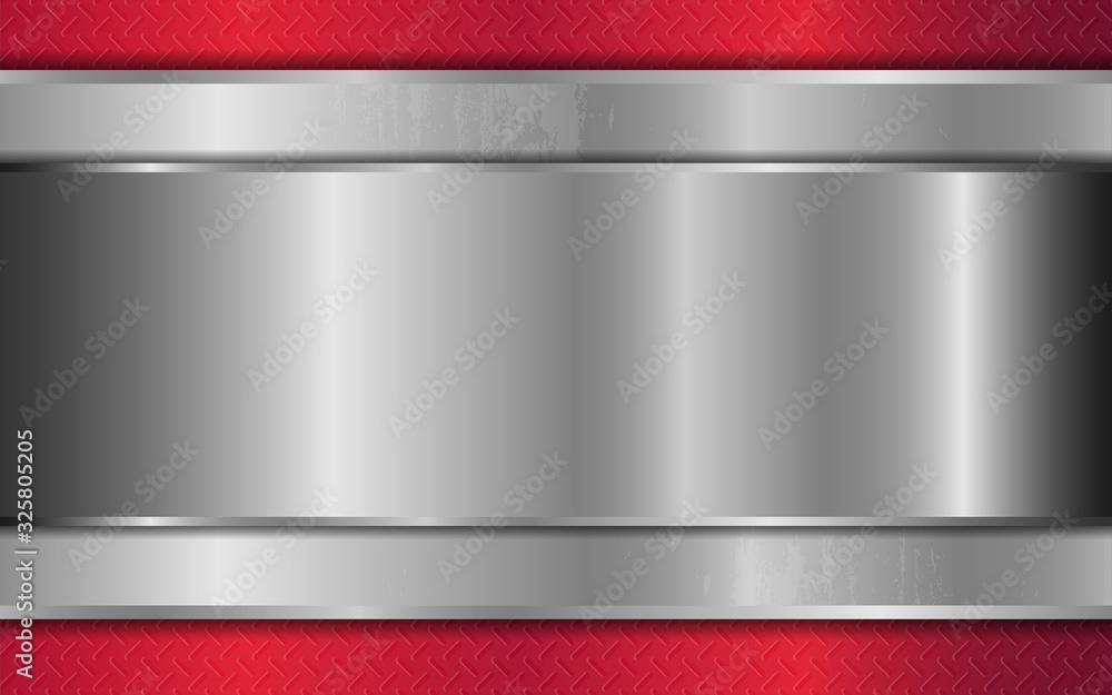 Aufkleber abstract red and silver gray realistic metallic shape texture background with glossy style design. v