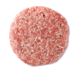 Raw minced pig meat isolated on a white background, top view