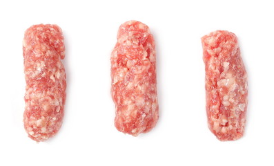 Raw minced pig meat isolated on white background, top view