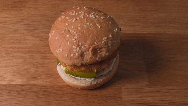 Burger toppings stacked up for a meal timelapse