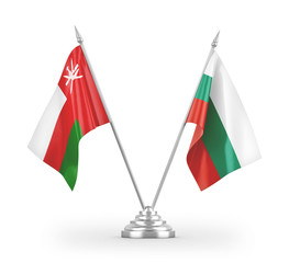Bulgaria and Oman table flags isolated on white 3D rendering