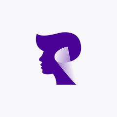 Woman Face Profile Silhouette. Meditation Classes Logo, Sign, Symbol. Abstract Creative Logo with Silhouette of Stylish Female Head. Flat Art Icon.