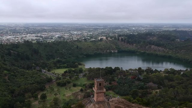 Lookout Tower Mt Gambier Australia Blue Lake Aerial Drone Footage