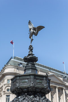 The Angel of Christian Charity Statue on the Top of the Fountain in Piccadilly Circus in London