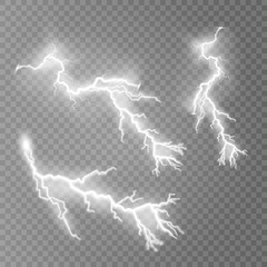 Lightning flash light thunder sparks on a transparent background. Fire and ice fractal lightning, plasma power background vector illustration. Lightning flash light PNG.