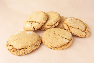 Round homemade cookies close-up. Baking cooking concept. Close-up, top view.