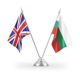 Bulgaria and United Kingdom table flags isolated on white 3D rendering