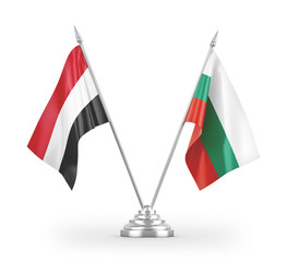 Bulgaria and Yemen table flags isolated on white 3D rendering