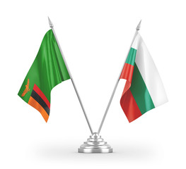 Bulgaria and Zambia table flags isolated on white 3D rendering