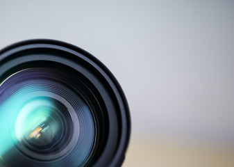 dslr zoom lens front view with copy space