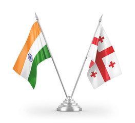 Georgia and India table flags isolated on white 3D rendering